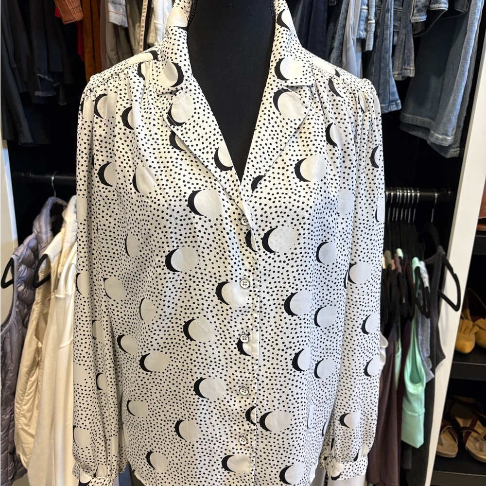 NWT CAbi Black and White Moon Print Button Down Shirt